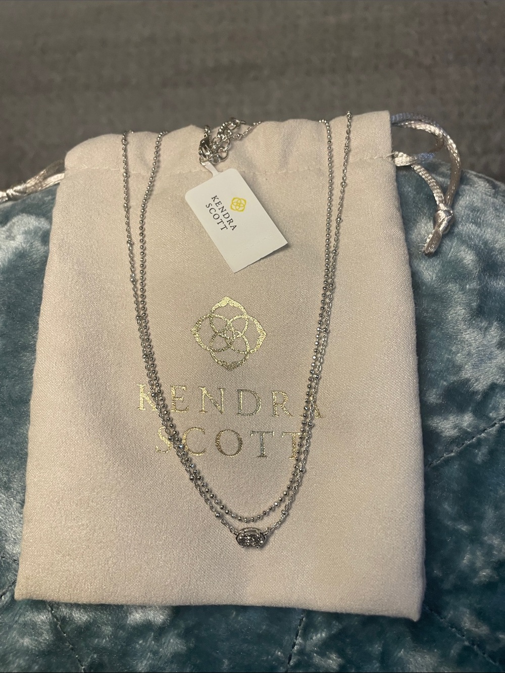 Kendra Scott Silver Double Layer Necklace with Crystal Pendant